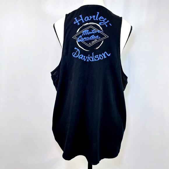 Harley Davidson Tops - Harley Davidson tank top mesh lace accent woven black women XL
